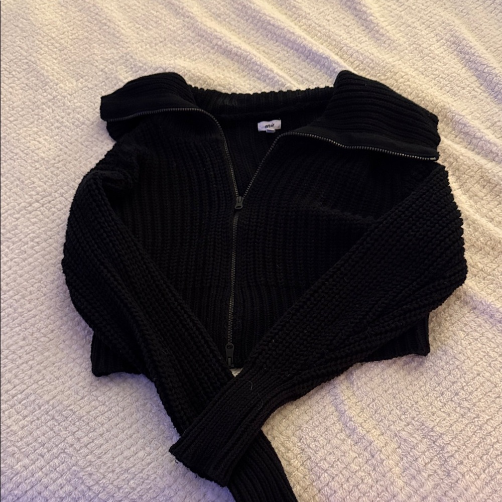 Aerie Black Ribbed Zippered Cardigan